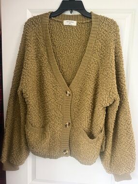 Zenana Outfitters Moss Green Bubble Knit Button-Front Cardigan
